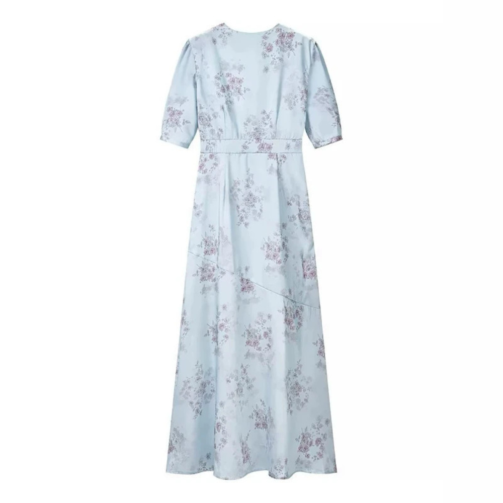 ZARA Fashionable Light Blue Floral Collar Dress